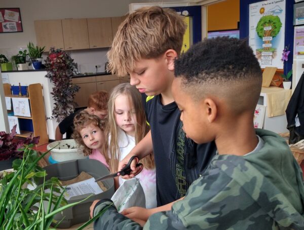 Leerlingen aan de slag met zelf compost maken met een wormenhotel